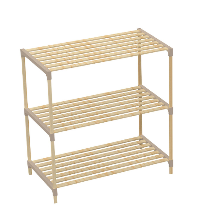 Nex Multipurpose Wooden Shelf 66cm 3 Layer Beige