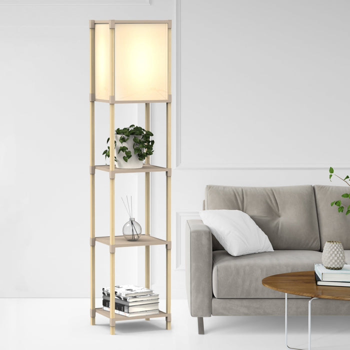 Lumi Wooden Floor Lamp with 3 Layer Shelf