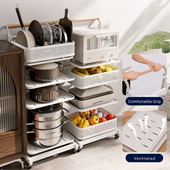 Floor Standing Kitchen Trolley Adjustable Pots Rack 5 Tier