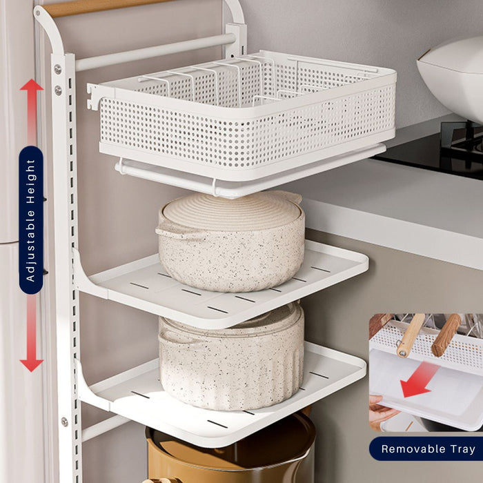 Floor Standing Kitchen Trolley Adjustable Pots Rack 4 Tier