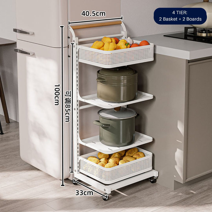 Floor Standing Kitchen Trolley Adjustable Pots Rack 4 Tier