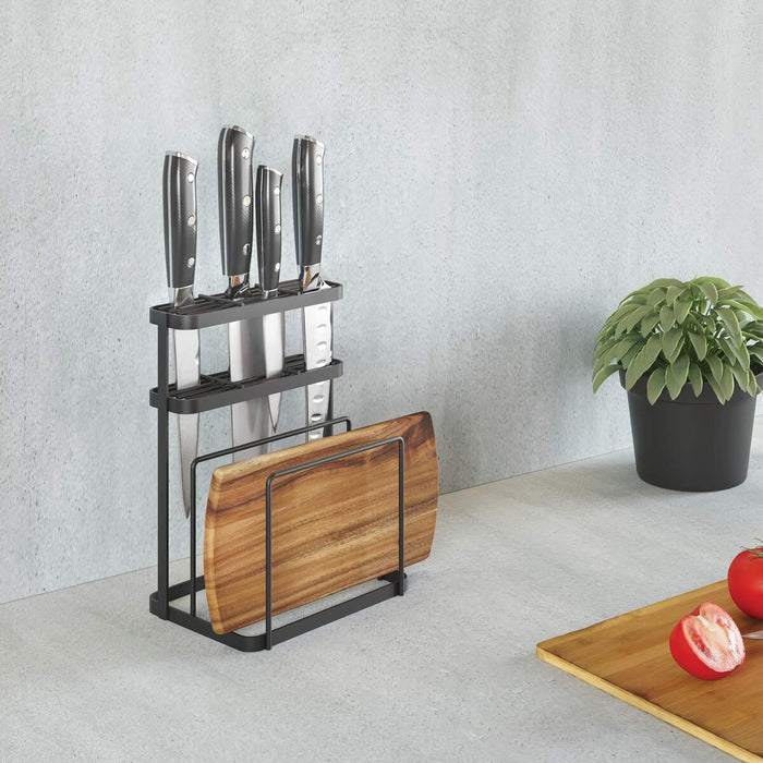 Knife & Cutting Board Organiser Rack Black