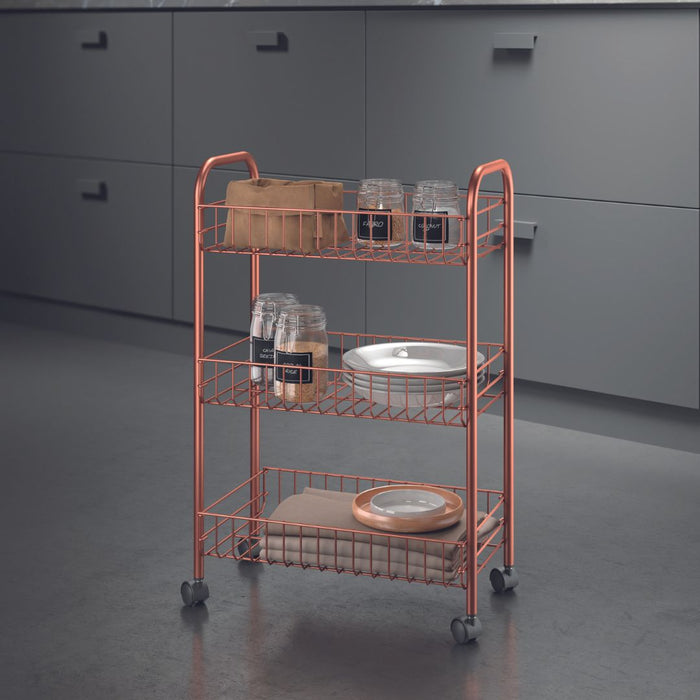 Lugano 3 Tier Rolling Cart Copper