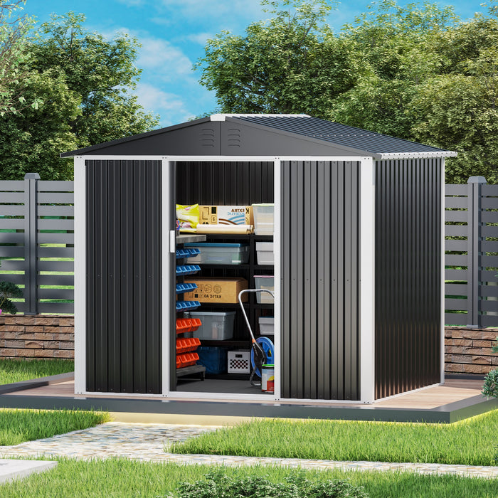 Montel 7.8 x 6 ft Steel Garden Shed Grey