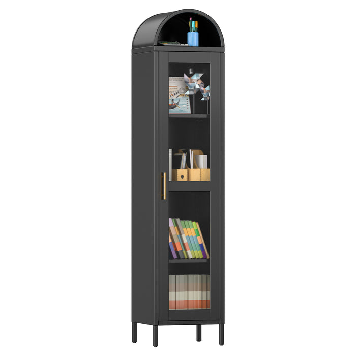 Arcadia 1 Door Slim Display Cabinet Black 5 Tier GM-05