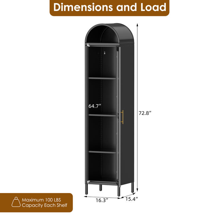 Arcadia 1 Door Slim Display Cabinet Black 5 Tier GM-05