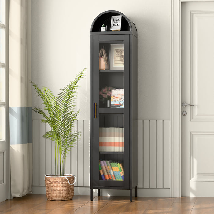 Arcadia 1 Door Slim Display Cabinet Black 5 Tier GM-05