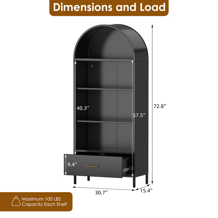 Arcadia Display Cabinet Black  4 Tier + 1 Drawer GM-01