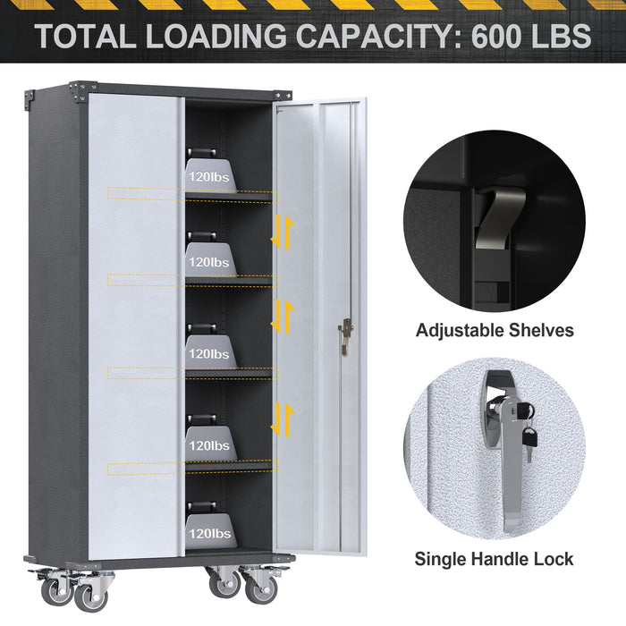 SteelMax Tall Utility Storage Cabinet with wheels Grey