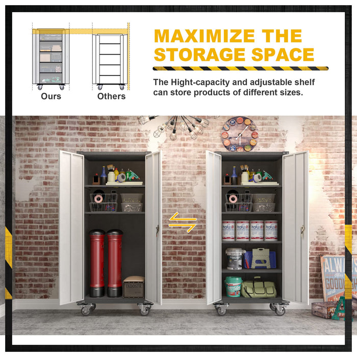 SteelMax Tall Utility Storage Cabinet with wheels Grey