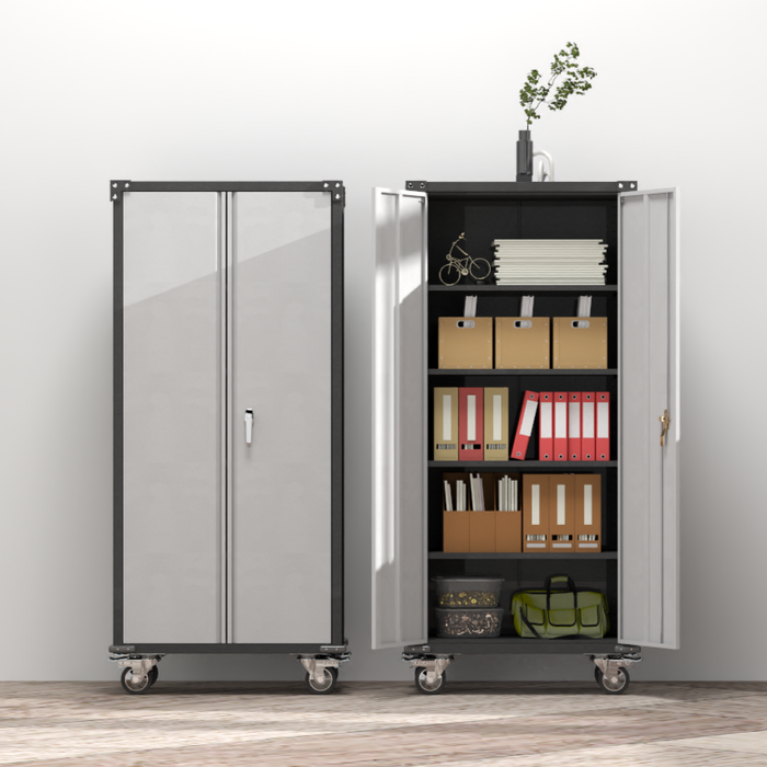 SteelMax Tall Utility Storage Cabinet with wheels Grey