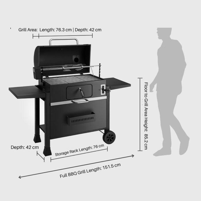 Duke Plus Outdoor Large Charcoal BBQ Grill with Chimmey 28"