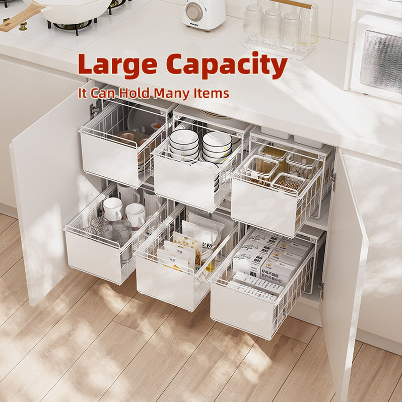 Double Layer Stackable Kitchen Pull Out Storage Rack 2 Tier Kitchen ...