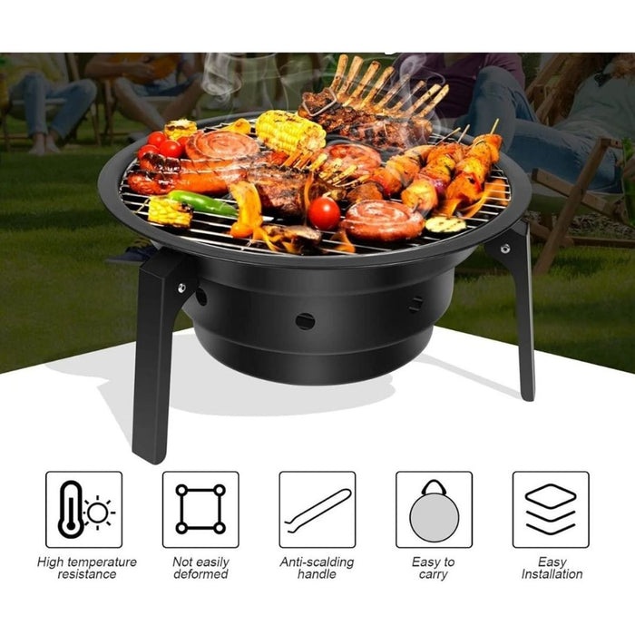 Fold & Grill Round Portable Charcoal BBQ Pit 12"